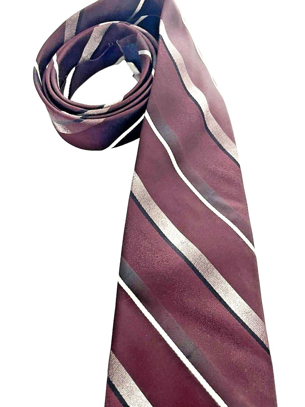 Pierre Cardin Tie Burgundy Purple Silver Diagonal Stripes length 58” 100% Silk
